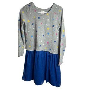 Hanna Andersson Girls 150 US 12 Terry Dress Tulle Blue Gray Stars Long Sleeve